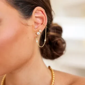 Brinco de Argolinha Click com Corrente e Piercing Fake Camila