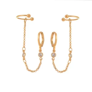 Brinco de Argolinha Click com Corrente e Piercing Fake Camila